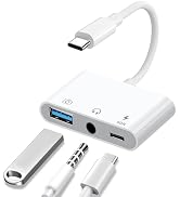Aux to USB C to USB Adapter, 3-in-1 USB OTG Adapter with USB C to 3.5mm Audio Adapter and 60W PD ...