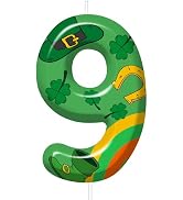 St Patricks Day Birthday Candles Number 9 Green Lucky Four Leaf Clover Candle for St. Patrick's D...