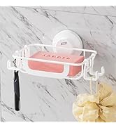 TAILI Soap Bar Holder Dish with Hooks, Shower Soap Tray Saver Suction Cup with Razor Holder for W...
