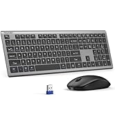 TECKNET Wireless Keyboard and Mouse Combo, Rechargeable Ultra-Slim Full-Size Keyboard with 12 Mul...