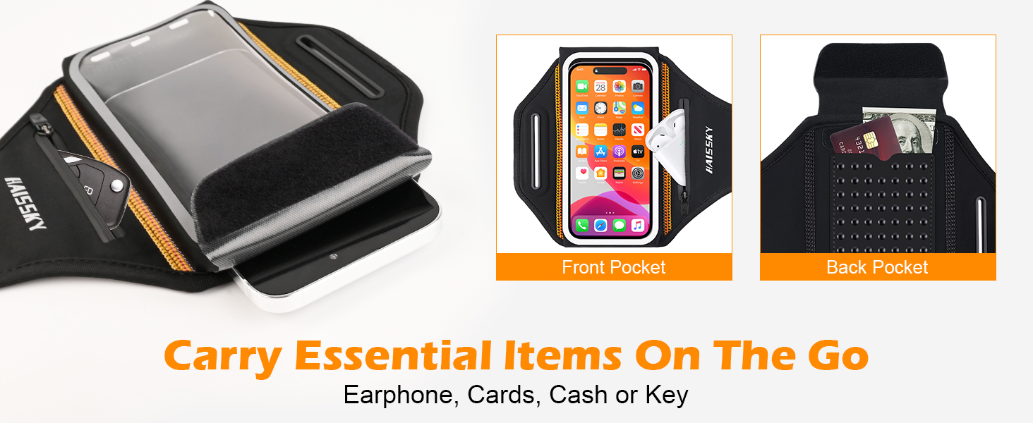 Armband with Zipper Pocket for Earbuds Car Keys