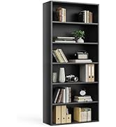 Sweetcrispy Industrial 6 Shelf Bookcase - Large 63 Inch Tall Floor Standing Open Bookshelf with A...