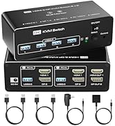 KVM Switch 2 Monitors 2 Computers, 8K@60Hz KVM Switch HDMI Extended Display, 4K@120Hz, KVM Switch...