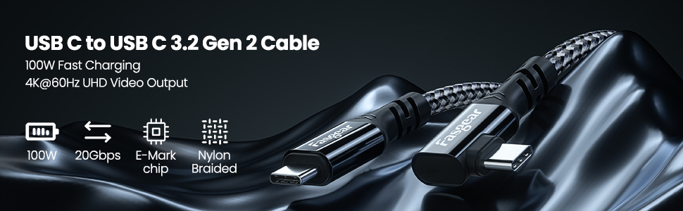 Fasgear USB C to USB C Cable USB 3.2 Gen 2x2 20Gbps Nylon Braided 100W Fast Charging 4K 60Hz