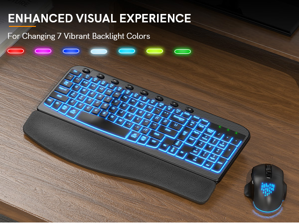 7 colored backlit wireless keyboard and mouse
