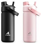 POWCAN 2 Pack 18 oz Kids Insulated Water Bottle for School: Leakproof, 2-in-1 Straw Spout Lid, BP...