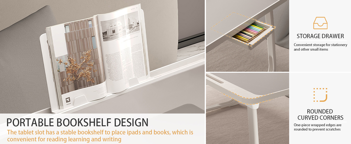 Laptop Bed Tray Desk, Foldable Laptop Table with Storage Drawer and Book Stand