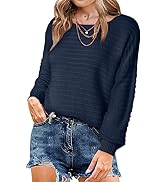 Dokotoo Womens Ribbed Knit Textured Drop Shoulder Long Sleeve Crew Neck Pullover Sweaters