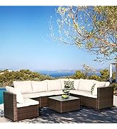 PayLessHere 8 Piece Patio Furniture Set Outdoor Furniture Sectional Sofa Set Rattan Wicker Conver...