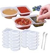 10 Pcs Double Dipping Condiment Containers with Lids, Reusable Disposable Double Snack Containers...