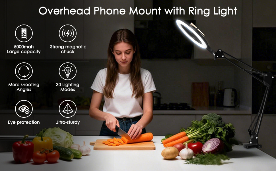Overhead Phone Mount with Ring Light