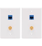 VCE Ethernet Coax Wall Plate (UL Listed), 2-Port Coax and Ethernet Wall Outlet with CAT6 Keystone...