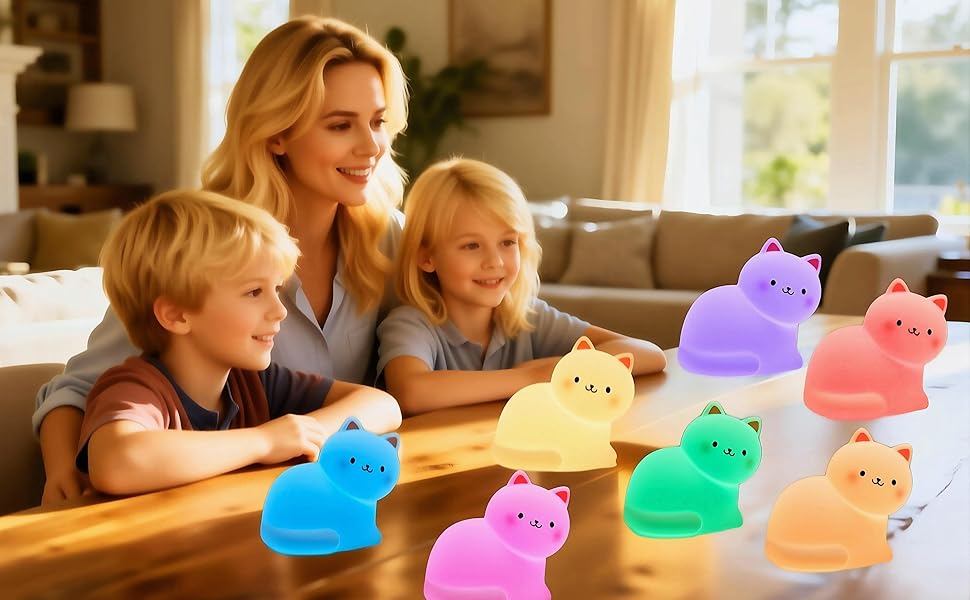 A kitten-shape night light which can change into 7 different colors
