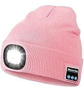 Bluetooth Beanie Hat with Light, Unisex USB Rechargeable LED Headlamp Cap with Headphones, Built-...