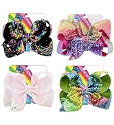 4Pcs/8 inch Glitter Sequin Bows for Girls Gift, Kalolary Large Hair Bows Alligator Clips Grosgrai...