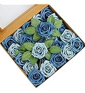 Artificial Flowers Royal Dusty Blue Shades Roses W/Stem, Rustic Farmhouse Decor for Home Wedding ...