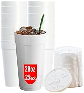 20 OZ Foam Cups With Lids for Hot &amp; Cold Drinks, USA-Made 25-Pack. Ideal Styrofoam Coffee Cups, I...