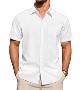 Lusead Linen Shirts for Men Short Sleeve Button Down Casual Shirt Cotton Beach Summer Collared To...