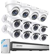 ZOSI 1080p 16 Channel Security Camera System Outdoor with AI Human Vehicle Detect, 12 x 2MP Weath...