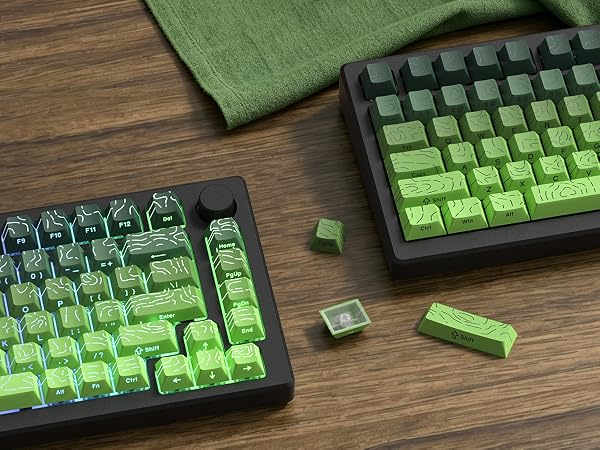 Matcha Green Topographic keycap Set,Shine Through Keyboard Keys,Side Printed Key caps Cherry Profile