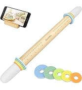 Geesta Adjustable Wood Rolling Pin with 5 Thickness Rings, Precise Dough Roller Handle Press Desi...