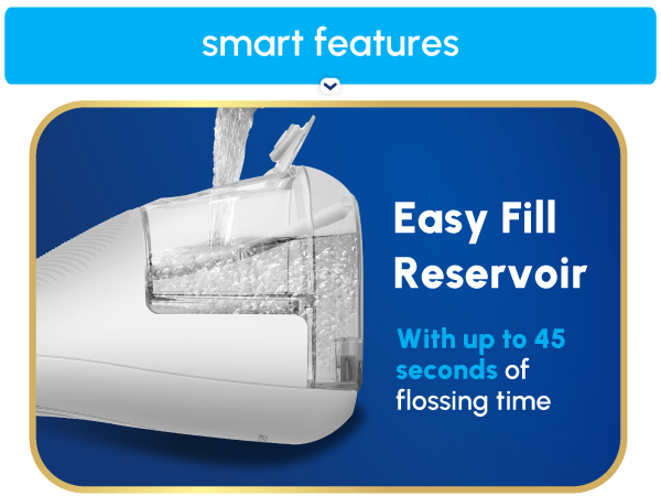 Image of filling Waterpik Cordless Advanced reservoir with text reading easy fill reservoir.