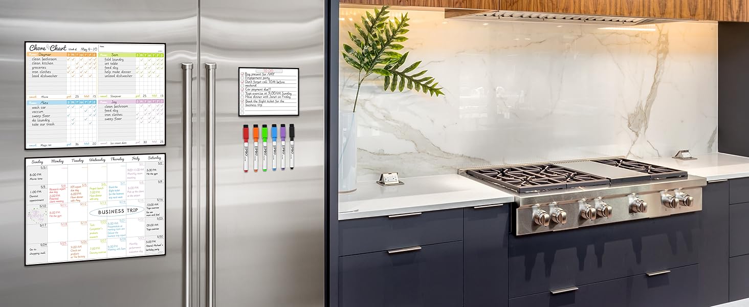 Magnetic Dry Erase Chore Chart and Monthly Planner Calendar Bundle for Fridge