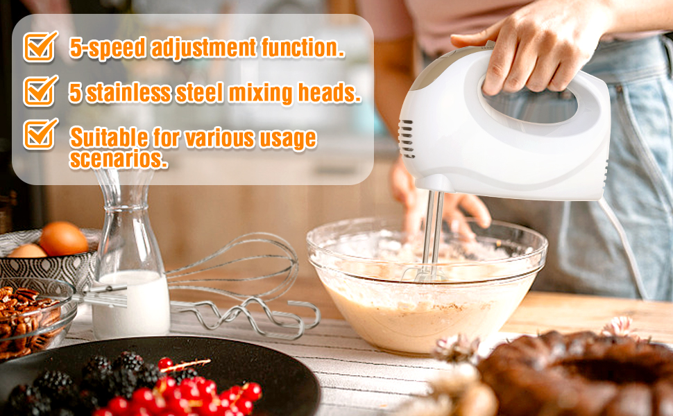 5-Speed Electric Hand Mixer with Whisk, Traditional Beaters
