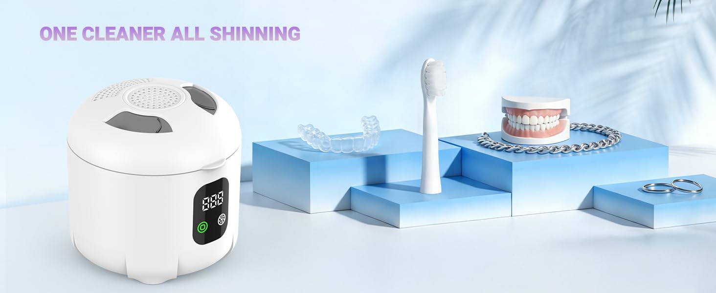 Denture Cleaner Machine with 4 Modes for Mouth Guards, Jewelry, Rings, etc (White)