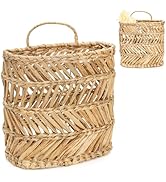YOUEON Large Woven Hanging Storage Basket, 12x5x14 Inch Natural Water Hyacinth Wall Basket with S...
