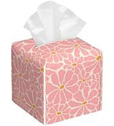 BLYKVGHQ Pink Retro Groovy Flower Tissue Box Cover Square, Tissue Box Holder with Bottom Belt Lea...