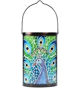 Hanging Solar Lantern Outdoor Waterproof Peacock Solar Lights Glass Tabletop Decorative Lamp for ...