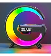 Mini Bedside Alarm Clock Lamp with Speaker Wireless Charging and White Noise Night Light, G Shape...
