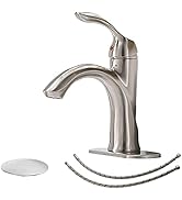 BWE Brushed Nickel Bathroom Faucet Single Handle Bathroom Sink Faucet One Hole with Pop Up Drain ...