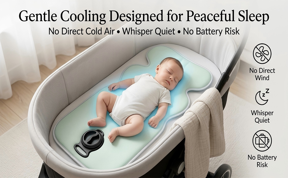 Quiet no-battery cooling pad for baby sleep