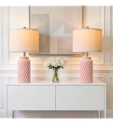 Vortether 20.5" Small Bedside Lamps Set of 2 with 5FT Cord, Pink Ceramic Modern Farmhouse Table L...