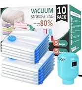 BAMCOO Vacuum Seal Bags for Clothing with Electric Pump 10 Pack 5 Jumbo 5 Large Space Saver Stora...