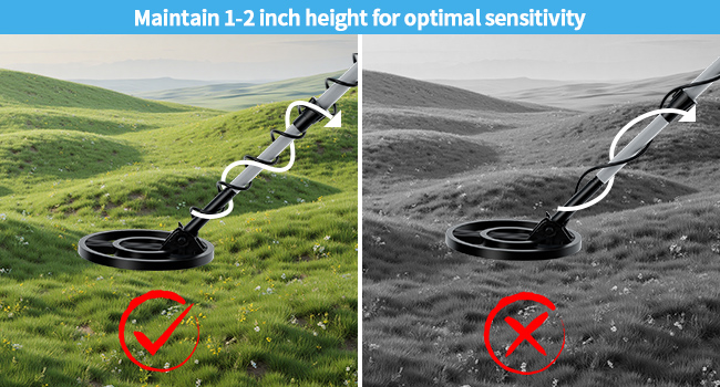 Maintain 1-2 inch height for optimal sensitivity