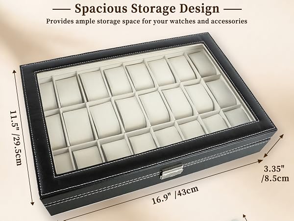 24 Slot Watch Case Waterproof Dustproof Lockable Watch Box Organizer