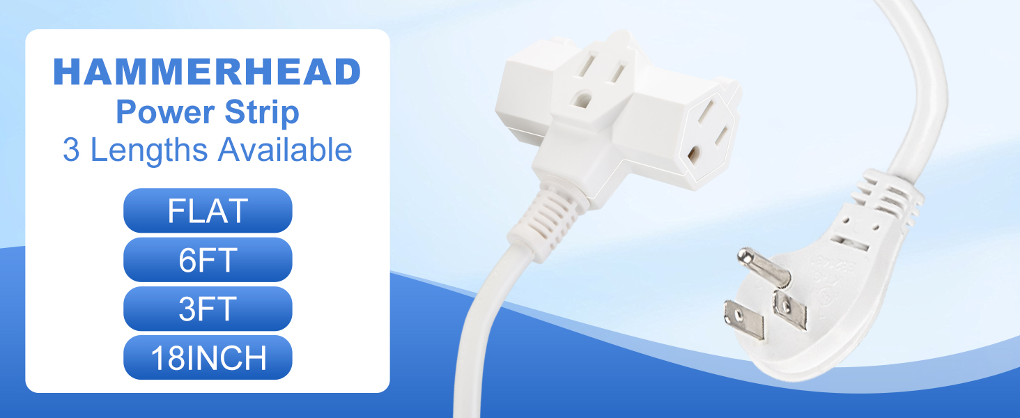 hammerhead power strip 3 lengths available flat 6ft 3ft 18inch