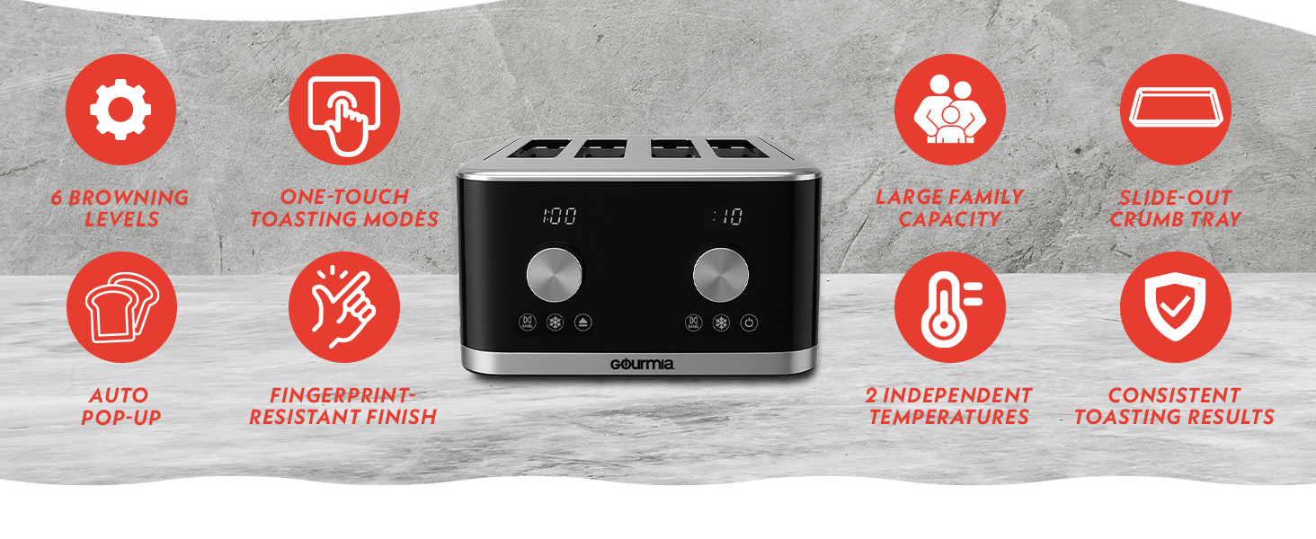 Two Temperature Settings Toaster 4 Slices with 6 Browning Levels
