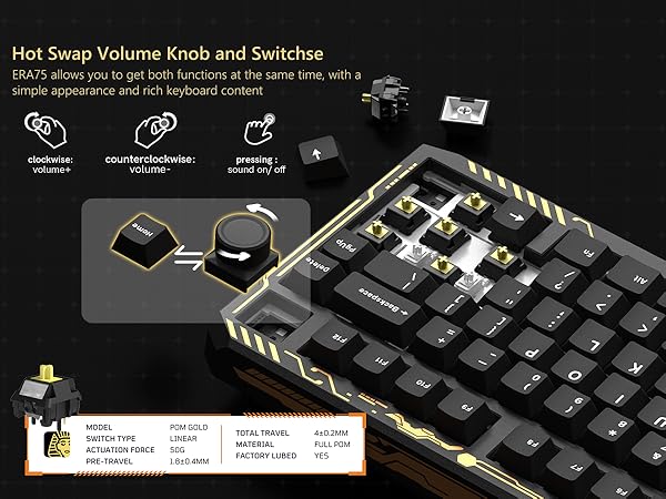 Wireless Gaming Keyboard Black Knob, 75% Aluminum Mechanical Keyboard QMK/VIA