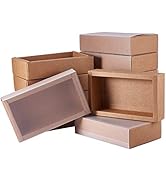 BENECREAT 12Packs Large Rectangle Brown Kraft Boxes Heavy Duty Gift Box with Clear PVC Windows 6....