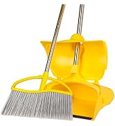 Long Handle Heavy Duty Broom and Dustpan Set, Outdoor and Commercial Upright Dustpan and Brush fo...