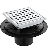 Square Shower Drain 4-Inch. with ABS Flange, Removable Grille,Bathroom Brushed Stainless Steel Sh...