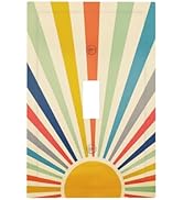 Yellow Retro Boho Rainbow Sun Decorative Single Toggle Wall Plate Outlet Covers 70s Mid Century A...