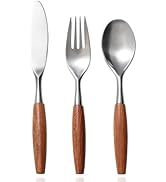 Japanese Retro 304 Stainless Steel Flatware Set with Solid Wood Handles - Silverware Cutlery Kitc...