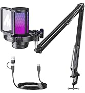 MAONO Gaming USB Microphone, Noise Cancellation Condenser Mic with Mute, Gain, Monitoring, Boom A...