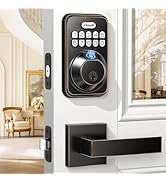 Zowill DK02A-L Fingerprint Front Door Lock Set with 2 Handles - Auto Lock &amp; One-Touch Lock, Easy ...