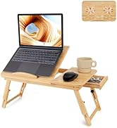 Bamboo Laptop Desk, Adjustable Foldable Bed Tray Table for Bed, Sofa, and Floor, Portable Lap Des...